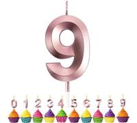 9th Birthday Candles, VUCDXOP 3D Shape Number 9 Candle, Rose Gold Cake Candles, Birthday Candle for Cake, Cake Candles Cake Topper Decorations for Birthday Party, Wedding, and Anniversary Supplies