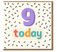 9th Birthday Card - 9 Today - Colourful Bold Number and Multicolour Lettering on Confetti Pattern - Fun Kids Age Nine