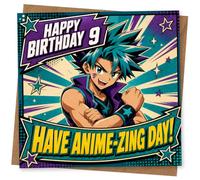 9th Birthday Card, Anime Style 9th Birthday Card for Boy, Happy 9, Have Anime-zing Day, Fun Comic Book Design