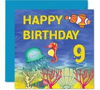 9th Birthday Card Boy Girl - Sealife Birthday Card - Happy 9 Year Old Boy, Girl Boys Cards for Him Her, 145mm Greeting for Son Nephew Grandson Daughter Brother