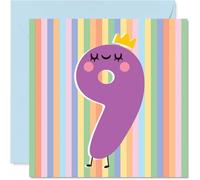 9th Birthday Card - Cute Pastel Numbers - Happy Birthday Cards for 9 Year Old Girl Boy Age 9 Boys Girls, 145mm Bday Greeting Card
