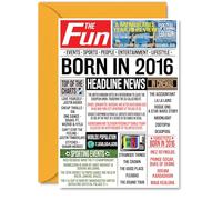 9th Birthday Card for Boys Girls - Born In 2016 Newspaper - Happy 9 Birthday Cards for Grandson Brother Daughter Nephew Granddaughter Son, A5 Bday Greeting Cards