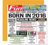 9th Birthday Card for Boys Girls - Born In 2016 Newspaper - Happy 9 Birthday Cards for Nephew Daughter Granddaughter Grandson Sister Brother, 145mm Bday Greeting Cards