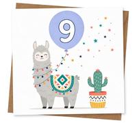 9th Birthday Card for Child, Cute Llama Balloon and Stars Design, Happy 9th Birthday Greeting Card for Boy or Girl