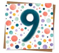 9th Birthday Card for Girl, Bold 9 & Polka Dot Confetti | A big painted number 9 sits among bright polka-dot confetti, creating a colourful 9th birthday card for a Girl.