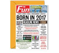 8th Birthday Card for Boys Girls - Born In 2017 Newspaper - Happy 8 Birthday Cards for Nephew Grandson Sister Son Niece Brother, 5x7 Inch Bday Greeting Cards