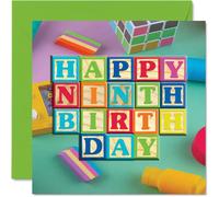 9th Birthday Card for Boys Girls - Toy Blocks - Happy Birthday Card 9 Year Old Boy Girl, Cards for Him Her, 145mm Greeting Cards Niece Nephew Kids Children