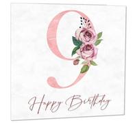 9th Birthday Card for Girls - Floral 9th Birthday Cards for 9 year old Daughter girl Nine, Ninth Granddaughter Sister Niece cousin