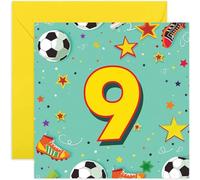 9th Birthday Card for Grandson - Football Birthday Card for Boy or Girl - Child Age Milestone Birthday Card for Son Nephew Daughter Niece - Football Gift | Blank Inside