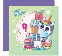 9th Birthday Card Girl - Magical Unicorn Cake - Unicorn Birthday Card for 9 Year Old Girl, Age 9 Girls Cards, 145mm Cute Greeting