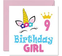 9th Birthday Card Girl - Unicorn Birthday Card - Happy 9 Year Old Girl, Girls Cards for Her, 145mm Greeting for Daughter Niece Granddaughter Kid Children