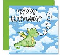 9th Birthday Card Unisex - Cute Dragon - Happy Birthday Card 9 Year Old, 145mm Greeting for Son Daughter Brother Sister Grandson Granddaughter Niece Nephew Cousin