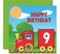 9th Birthday Card Unisex - Train - Happy Birthday Card for 9 Year Old Son Daughter Brother Sister Grandson Granddaughter Niece Nephew Cousin, 145mm Greeting