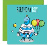 9th Birthday Cards for Boys - Birthday Cake Boy Balloons - Happy Birthday Card for 9 Year Old Boy Grandson Brother Nephew Son, 145mm Bday Greeting Cards