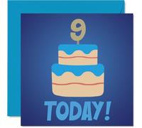 9th Birthday Cards for Boys - Blue Bday Cake 9 Today! - Happy Birthday Card for 9 Year Old Boy Grandson Nephew Cousin Brother, 145mm Bday Greeting Cards