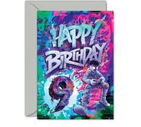 9th Birthday Cards for Boys Girls - Epic Gamer - Happy Birthday Card for 9 Year Old Boy Girl Nephew Sister Daughter Cousin, 5x7 Inch Bday Greeting Cards