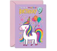 9th Birthday Cards for Boys Girls - Magical Birthday - Happy Birthday Card for 9 Year Old Boy Girl Nephew Sister Daughter Cousin, 5x7 Inch Bday Greeting Cards