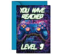 9th Birthday Cards for Boys Girls - Neon Video Gamer - Happy Birthday Card for 9 Year Old Boy Girl Niece Cousin Son Brother, A5 Bday Greeting Cards