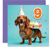 9th Birthday Cards for Boys Girls - Party Dog - Happy Birthday Card for 9 Year Old Boy Girl Brother Daughter Grandson Granddaughter, 145mm Bday Greeting Cards