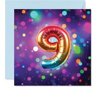 9th Birthday Cards for Boys Girls - Rainbow Foil Balloon - Happy Birthday Card for 9 Year Old Boy Girl Brother Daughter Grandson Granddaughter, 145mm Bday Greeting Cards