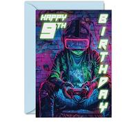 9th Birthday Cards for Boys Girls - Video Game Gamer - Happy 9 Birthday Card for Son Daughter Nephew Niece Grandson, A5 Nine Ninth Bday Greeting Cards