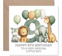 9th Birthday Cards for Boys - Jungle Numbers - Happy Birthday Card for 9 Year Old Boy Step Son Nephew Godson Son, 145mm Bday Greeting Cards