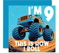 9th Birthday Cards for Boys - Monster Truck This Is How I Roll - Happy Birthday Card for 9 Year Old Boy Step Son Nephew Godson Son, 145mm Bday Greeting Cards