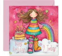 9th Birthday Cards for Girls - Rainbow Cake - Happy Birthday Card for 9 Year Old Girl Daughter Granddaughter Great Niece Step Daughter, 145mm Bday Greeting Cards