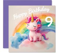 9th Birthday Cards for Girls - Unicorn in the Clouds - Happy Birthday Card for 9 Year Old Girl Goddaughter Sister Step Daughter Granddaughter, 145mm Bday Greeting Cards
