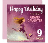 9th Birthday Cards for Granddaughter - Football Girl - Happy Birthday Card for 9 Year Old Girl Granddaughter Grandchild, 145mm Bday Greeting Cards