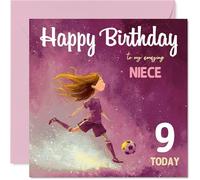 9th Birthday Cards for Niece - Football Girl - Happy Birthday Card for 9 Year Old Girl Niece Family, 145mm Bday Greeting Cards