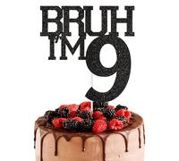 9th Birthday Decorations, HSC Happy 9th Birthday Cake Topper, 1 Pack Black Glitter Bruh I'm 9 Cake Decoration for Funny Boys 9 Year Old Party Supplies