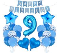 9th Birthday Decorations Set Blue Theme Happy Birthday Banner Bunting Balloon Decor Photo Backdrop for Boys Girls Kids Party Supplies Celebration Decor Event Bundle Bunting Set Party Pack Event Bundle