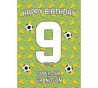 9th Birthday Football Card for Grandson - From Grandad Grandma Greeting Gift Keepsake Blank Inside Hobby Theme Premium Quality Envelope Included UK Seller