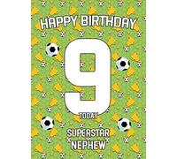 9th Birthday Football Card for Nephew - From Auntie Uncle Greeting Gift Keepsake Blank Inside Hobby Theme Premium Quality Envelope Included UK Seller