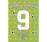 9th Birthday Football Card for Son - From Dad Mum Greeting Gift Keepsake Blank Inside Hobby Theme Premium Quality Envelope Included UK Seller