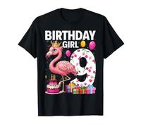 9th Birthday Girls Flamingo 9 Years Old Tropical Flamingo T-Shirt