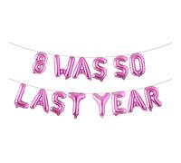 9th Birthday Multicolor 8 WAS SO LAST YEAR Balloon Banner - Happy 8th Birthday Party Decorations, Supplies and Favors - 9th Wedding Anniversary Decorations (8 WAS SO LAST YEAR Rose Red)