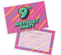 9th Birthday Party Invitations Kids - Funky Colours 20 Pack - Childrens Birthday Invitations for Boys/Girls A6 Bday Party Invites Invitation Cards with Folding Envelopes