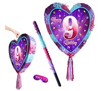 9th birthday pinata with stick - Girls Nine party smashing game - Big 41cm x 38cm