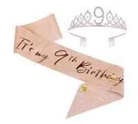 9th Birthday Sash and Tiara Set Rose Gold Birthday Sash Crown Birthday Party Favors Supplies for Girls Birthday Party