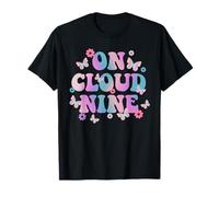 9th Birthday Shirt Girl Rainbow Butterfly On Cloud Nine T-Shirt