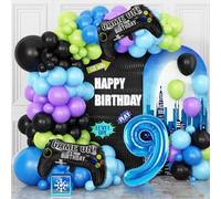 9th Birthday Video Game Balloons Arch, 9th Game Party Balloon Garland Kit Boys Birthday Supplies with Blue Number 9 Balloon Game Foil Balloons for 9 Year Old Teens Boys Party Decor