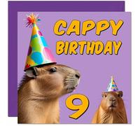 9th Capybara Birthday Card - Cappy Birthday - 9 Year old Nine, Ninth