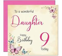 9th Daughter Birthday Card - Beautiful Butterfly Floral Daughters Birthday Card for 9 Year old Kids Nine, Ninth