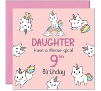 9th Daughter Birthday Card - Funny Cat Cute Daughters Birthday Card for 9 Year old Kids Nine, Ninth