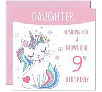 9th Daughter Birthday Card - Meowgical Funny Cat Birthday Card for 9 Year old Kids Nine, Ninth