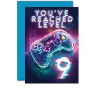 9th Gamer Birthday Cards for Boys Girls - You've Reached Level 9 - Happy 9 Birthday Card for Son Daughter Nephew Niece Grandson, A5 Nine Ninth Bday Video Game Greeting Cards