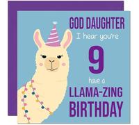 9th God Daughters Llama Birthday Card - Llamazing - Funny Llama God-Daughters Birthday Card for 9 Year old Kids Nine, Ninth