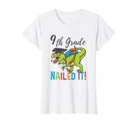 9th Grade Nailed It Dinosaur Graduation Value Graphic T-Shirt, Women, White, S
